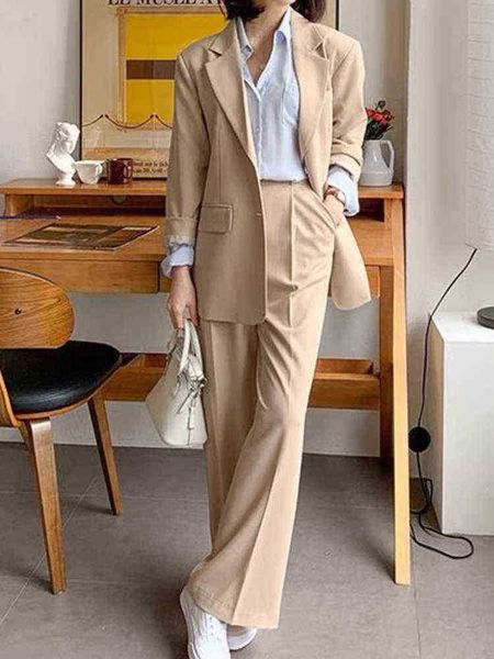women spring summer casual blazer pantsuit long sleeve jacket loose pants two piece set female fashion company pants suit j220813, White;black
women spring summer casual blazer pantsuit long sleeve jacket loose pants two piece set female fashion company pants suit j220813, White;black