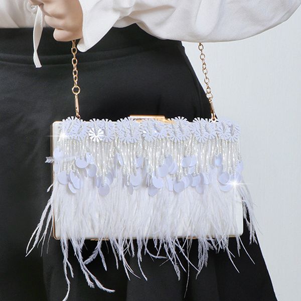 evening bags sweet white feather tassel square handbag women's luxury party chain shoulder bag banquet clutches purse 221128
evening bags sweet white feather tassel square handbag women's luxury party chain shoulder bag banquet clutches purse 221128