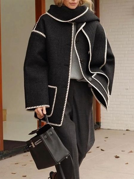 women's wool blends women scarf collar both-sided woolen jacket single-breasted embroidery fringed cardigan contrast color female coat, Black
women's wool blends women scarf collar both-sided woolen jacket single-breasted embroidery fringed cardigan contrast color female coat, Black