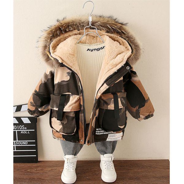 down coat winter thicken warm camouflage jacket for children's outwear kids clothes baby fur collar hooded cotton plus velvet boys coat, Blue;gray
down coat winter thicken warm camouflage jacket for children's outwear kids clothes baby fur collar hooded cotton plus velvet boys coat, Blue;gray
