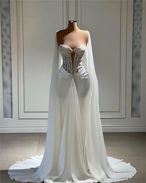 mermaid wedding gown for bride 2023 fish bones bridal dress with cape engagement dresses elegant dubai vestidos de gala, White
mermaid wedding gown for bride 2023 fish bones bridal dress with cape engagement dresses elegant dubai vestidos de gala, White
