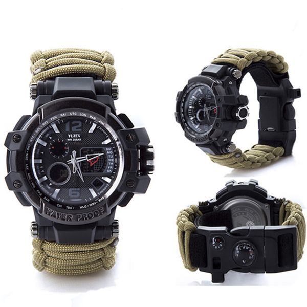 wristwatches outdoor survival watch men multifunctional waterproof military tactical paracord bracelet camping hiking emergency gear 221129, Slivery;brown
wristwatches outdoor survival watch men multifunctional waterproof military tactical paracord bracelet camping hiking emergency gear 221129, Slivery;brown