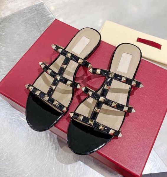 designer brand slippers women flat rivets sandal flip flops nude black white matte genuine leather peep toe flats shoes with box 35-44
designer brand slippers women flat rivets sandal flip flops nude black white matte genuine leather peep toe flats shoes with box 35-44
