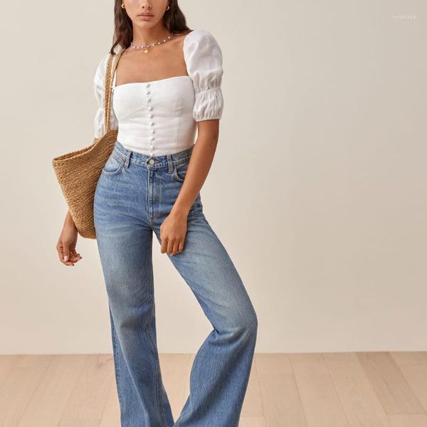 women's blouses summer women's casual solid color square collar short-sleeved button-decorated slim-fit shirt, White
women's blouses summer women's casual solid color square collar short-sleeved button-decorated slim-fit shirt, White