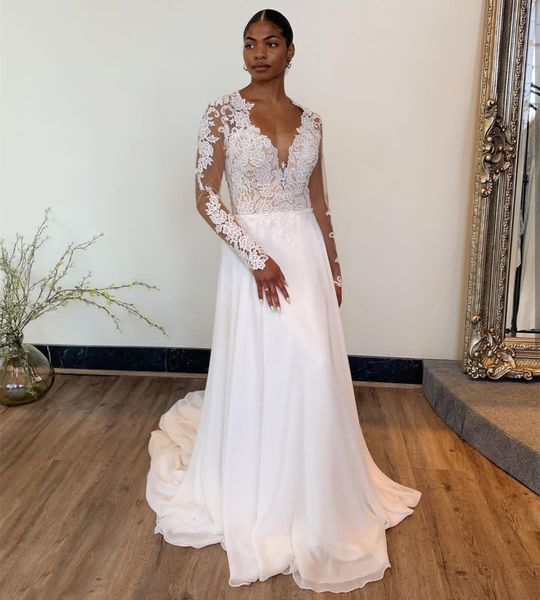 bohemian wedding dress long sleeve v-neck bridal gowns dresses chiffon court train robe de mariee beach vintage, White
bohemian wedding dress long sleeve v-neck bridal gowns dresses chiffon court train robe de mariee beach vintage, White