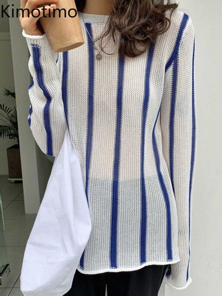 women's sweaters kimotimo colorblock striped long sleeves knitted early autumn transparent thin sweater korean in simple round neck la, White;black
women's sweaters kimotimo colorblock striped long sleeves knitted early autumn transparent thin sweater korean in simple round neck la, White;black