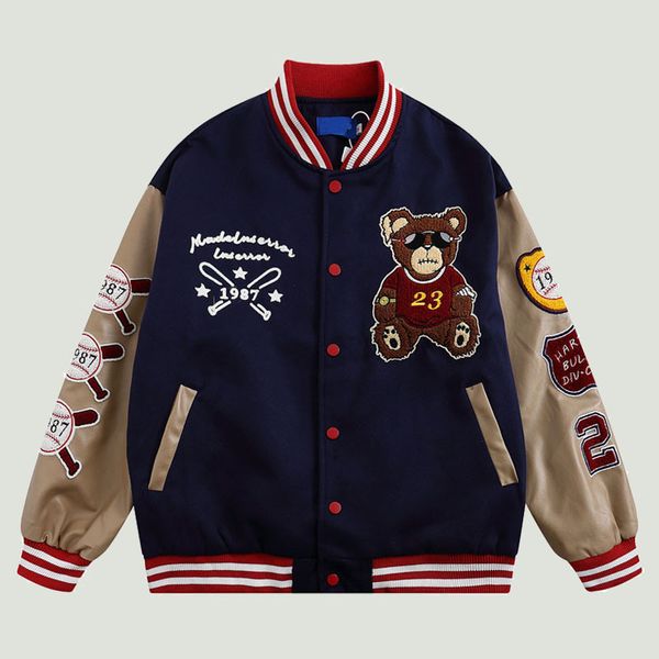 men's jackets hip hop vintage baseball jacket mens streetwear harajuku bear embroidery patchwork leather sleeve bomber varsity 221129, Black;brown
men's jackets hip hop vintage baseball jacket mens streetwear harajuku bear embroidery patchwork leather sleeve bomber varsity 221129, Black;brown