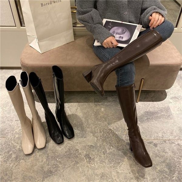 boots spring korean version of simple square toe thick heel midheel side zipper high barrel knight boots 221129, Black
boots spring korean version of simple square toe thick heel midheel side zipper high barrel knight boots 221129, Black