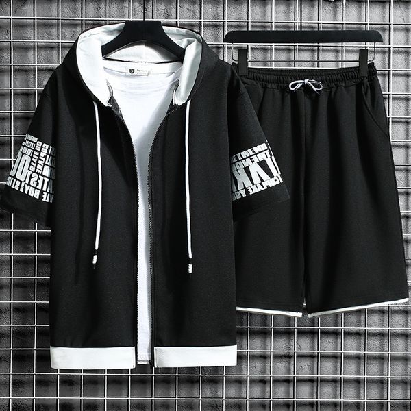 men's tracksuits fashion sets hooded summer casual sportswear men short sleeve zipper shorts 2 piece hip hop streetwear male tracksuit, Gray
men's tracksuits fashion sets hooded summer casual sportswear men short sleeve zipper shorts 2 piece hip hop streetwear male tracksuit, Gray