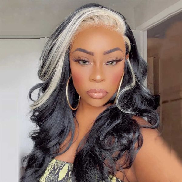 headwear accessories skunk stripe hair highlight 613 frontal wig blonde ombre half black hair pre plucked transparent lace front wigs
headwear accessories skunk stripe hair highlight 613 frontal wig blonde ombre half black hair pre plucked transparent lace front wigs