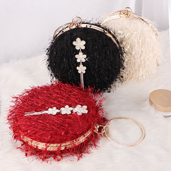 evening bags elegant fashion women's feather velvet tassel round circles handbags with crystal rings wristlet clutches 221128 
evening bags elegant fashion women's feather velvet tassel round circles handbags with crystal rings wristlet clutches 221128