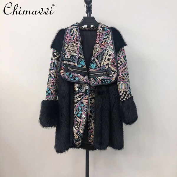 women s fur faux winter clothes fashion luxury warm imitation toka long jacket high end sequined decorative temperament coat 221128, Black
women s fur faux winter clothes fashion luxury warm imitation toka long jacket high end sequined decorative temperament coat 221128, Black