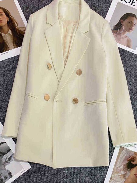 women fashion double breasted loose blazer solid color vintage long sleeve outerwear chic office professional blazer new j220813, White;black
women fashion double breasted loose blazer solid color vintage long sleeve outerwear chic office professional blazer new j220813, White;black