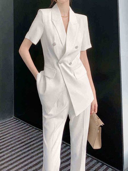 elegant summer women blazer pants suit casual loose vintage jackets pencil pants two pieces set femme fashion pantsuit cloths j220813, White;black
elegant summer women blazer pants suit casual loose vintage jackets pencil pants two pieces set femme fashion pantsuit cloths j220813, White;black