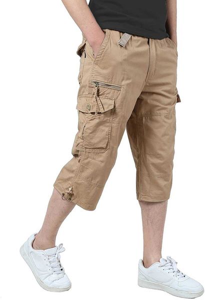 men's shorts below knee cargo pants summer casual cotton multi pockets mens capri trousers military camouflage t221129, White;black
men's shorts below knee cargo pants summer casual cotton multi pockets mens capri trousers military camouflage t221129, White;black
