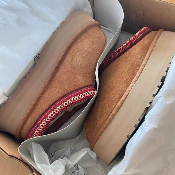 

2024 New australia designer boots fur slides Classic ultra mini Tazz Suede platform snow boot womens slipper chestnut Sheepskin Shearling Winter ankle Booties, Red