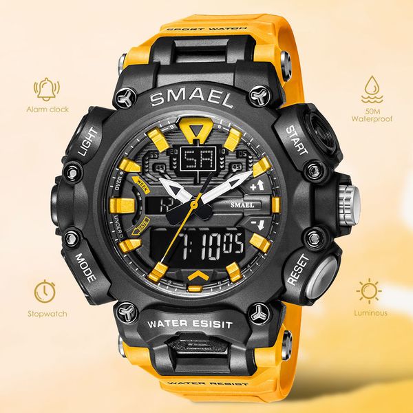 wristwatches smael dual time led digital watch for men 50m waterproof chronograph quartz watches orange military sport electronic wristwatch, Slivery;brown
wristwatches smael dual time led digital watch for men 50m waterproof chronograph quartz watches orange military sport electronic wristwatch, Slivery;brown