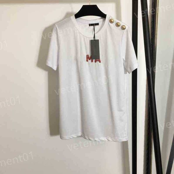 womens t-shirts metal shoulder button diamond letter print fashion versatile short sleeve t-shirt luxury designer casual women clothing 0912, White
womens t-shirts metal shoulder button diamond letter print fashion versatile short sleeve t-shirt luxury designer casual women clothing 0912, White