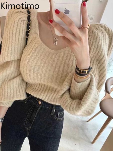 women's sweaters kimotimo square collar sweater women autumn winter lantern sleeves solid knitted korean chic temperament loose sweate, White;black
women's sweaters kimotimo square collar sweater women autumn winter lantern sleeves solid knitted korean chic temperament loose sweate, White;black