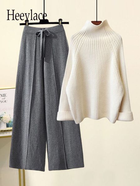 women's two piece pants knit two piece sets women winter korean casual turtleneck knitted sweater and wide leg knitting pants suits wom, White
women's two piece pants knit two piece sets women winter korean casual turtleneck knitted sweater and wide leg knitting pants suits wom, White