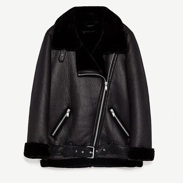 women's fur faux winter warm thick coat pu leather stand collar artificial lambswool casaco feminino 221129, Black
women's fur faux winter warm thick coat pu leather stand collar artificial lambswool casaco feminino 221129, Black