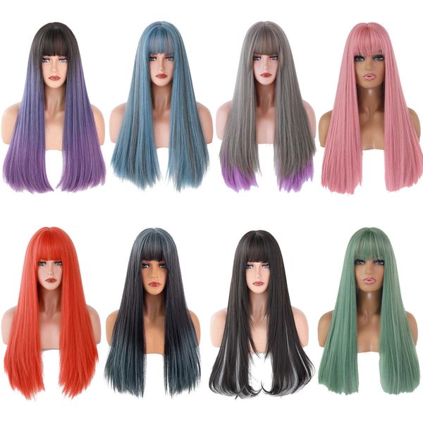 headwear hair accessories hair vendor synthetic hair wigs for women ombre colored straight wig with bangs 20 inch cosplay non lace wigs
headwear hair accessories hair vendor synthetic hair wigs for women ombre colored straight wig with bangs 20 inch cosplay non lace wigs