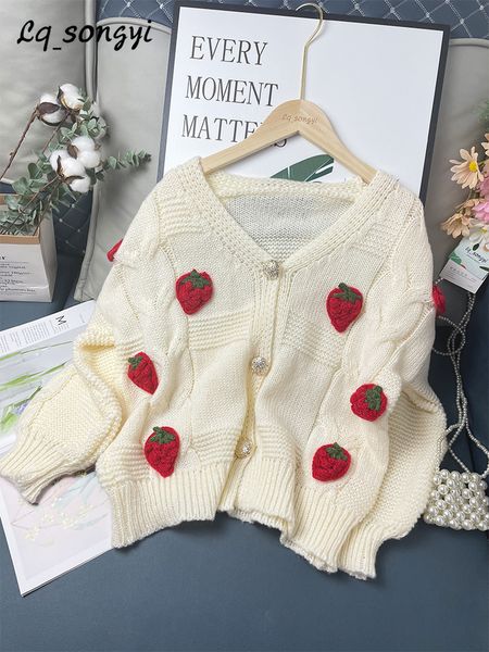 women's knits tees beige sweater strawberry jacquard knitted coats autumn winter sweet girls kawaii v neck jackets 221128, White
women's knits tees beige sweater strawberry jacquard knitted coats autumn winter sweet girls kawaii v neck jackets 221128, White