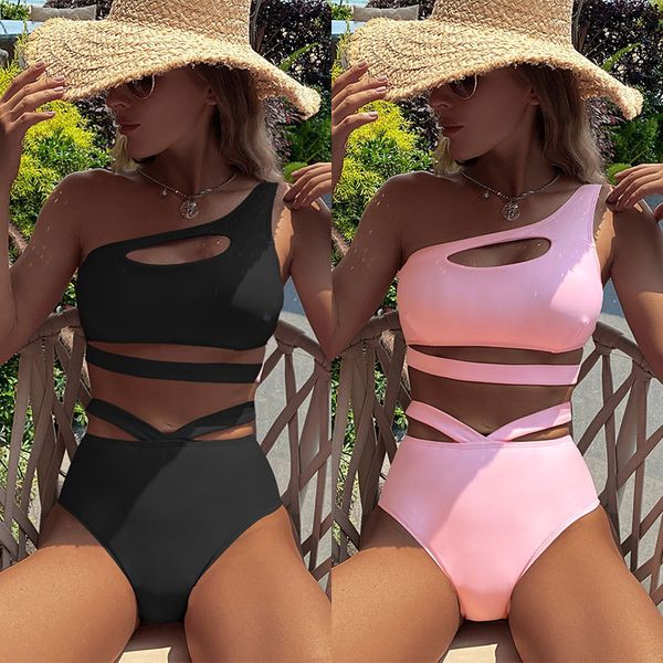 women's swimwear cut out one shoulder women bikini swimsuit solid color swimwear 2022 summer brazilian biquini, White;black
women's swimwear cut out one shoulder women bikini swimsuit solid color swimwear 2022 summer brazilian biquini, White;black