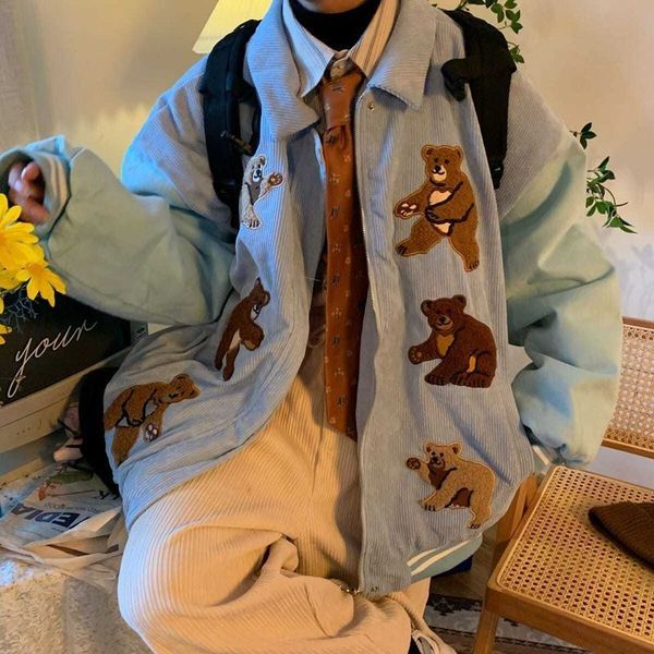 wo women spring bear embroidery corduroy preppy style vintage jacket loose versatile grunge hong kong bf 221129, Black;brown
wo women spring bear embroidery corduroy preppy style vintage jacket loose versatile grunge hong kong bf 221129, Black;brown
