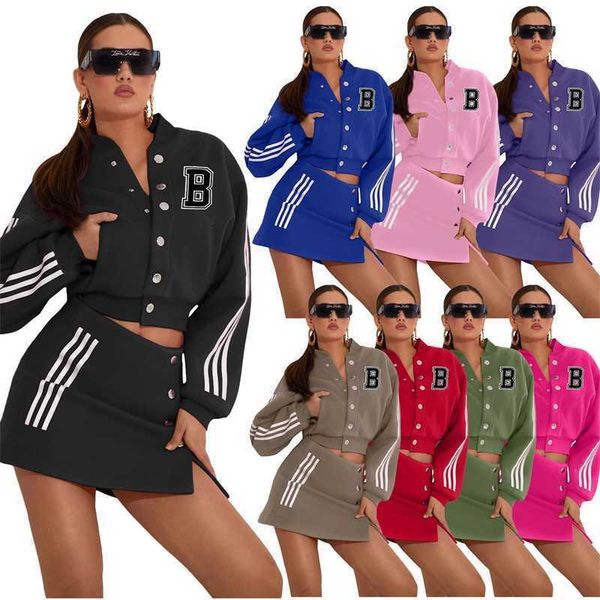 women sports dress two piece set designer tracksuits jacket baseball shirt dress letter b printed ladies outfits 8 colours, White
women sports dress two piece set designer tracksuits jacket baseball shirt dress letter b printed ladies outfits 8 colours, White