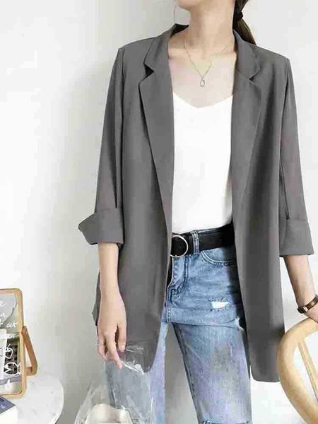 solid color thin blazer women 2022 new threequarter sleeve spring summer loose chiffon jacket vest grey white j220813, White;black
solid color thin blazer women 2022 new threequarter sleeve spring summer loose chiffon jacket vest grey white j220813, White;black