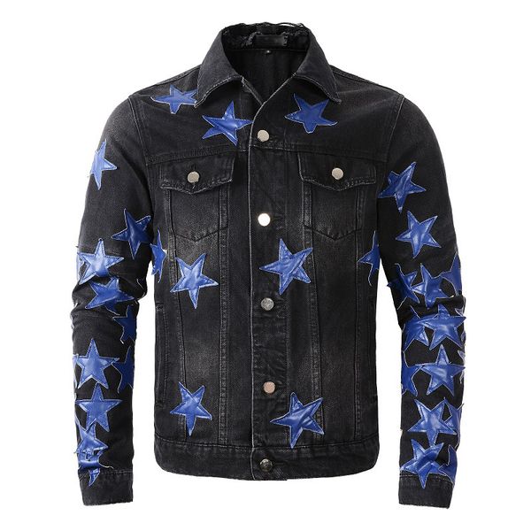 autume winter men's distressed jacket orange color leather stars patches ripped ragular slim buttons denim jackets for men, Black;brown
autume winter men's distressed jacket orange color leather stars patches ripped ragular slim buttons denim jackets for men, Black;brown
