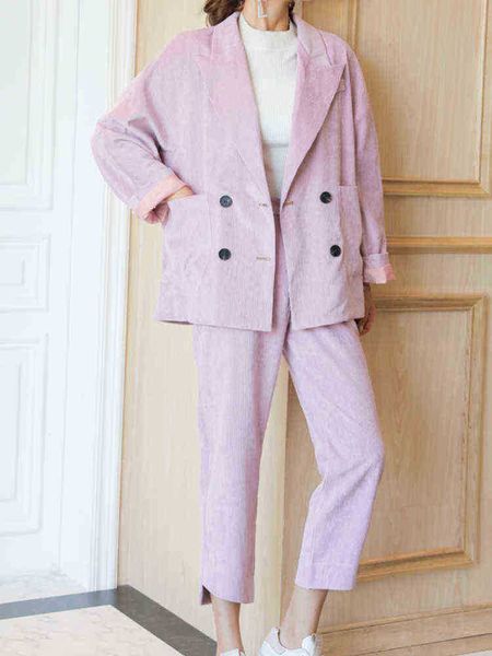 elegant casual corduroy women blazer pantsuit long sleeve jacket harem pants two pieces set female fashion pants suit new j220813, White;black
elegant casual corduroy women blazer pantsuit long sleeve jacket harem pants two pieces set female fashion pants suit new j220813, White;black