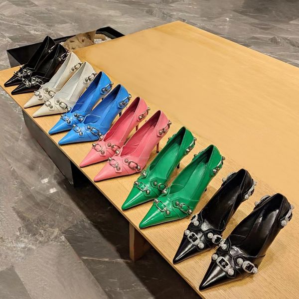 high heel shoes women's pointed nail belt decorative buckle leather thin studded embedded mules black formal shoes 9cm luxury designer
high heel shoes women's pointed nail belt decorative buckle leather thin studded embedded mules black formal shoes 9cm luxury designer