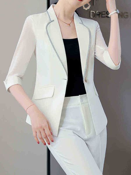 fashion elegant women summer blazer pantsuit casual jackets pencil pants two pieces set femme korean business pants suit j220813, White;black
fashion elegant women summer blazer pantsuit casual jackets pencil pants two pieces set femme korean business pants suit j220813, White;black