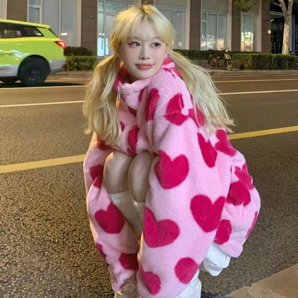 women's jackets pink love lamb wool jacket street retro rabbit plush coat white loose casual warm cotton winter clothes 221130, Black;brown
women's jackets pink love lamb wool jacket street retro rabbit plush coat white loose casual warm cotton winter clothes 221130, Black;brown
