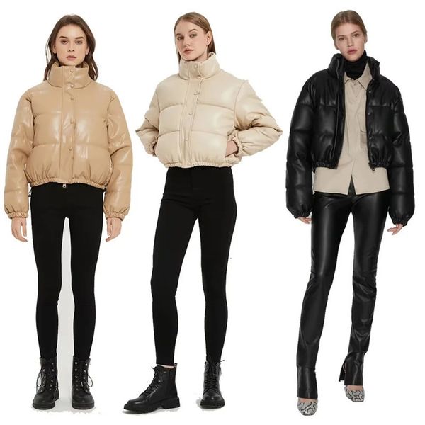 women's down parkas jacket winter solid color fashion pu warm cotton standing collar casual loose korean coat 221129, Black
women's down parkas jacket winter solid color fashion pu warm cotton standing collar casual loose korean coat 221129, Black