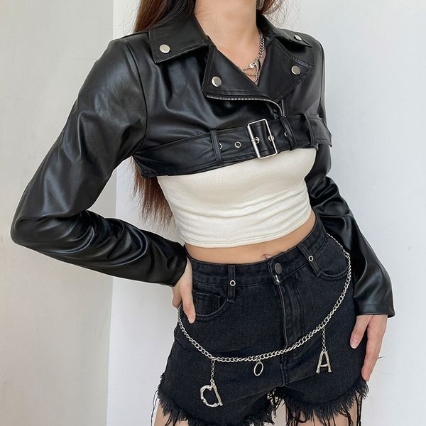 women's jacket lapel button zipper windproof leather jacket street rock spice skinny-looking, Black
women's jacket lapel button zipper windproof leather jacket street rock spice skinny-looking, Black