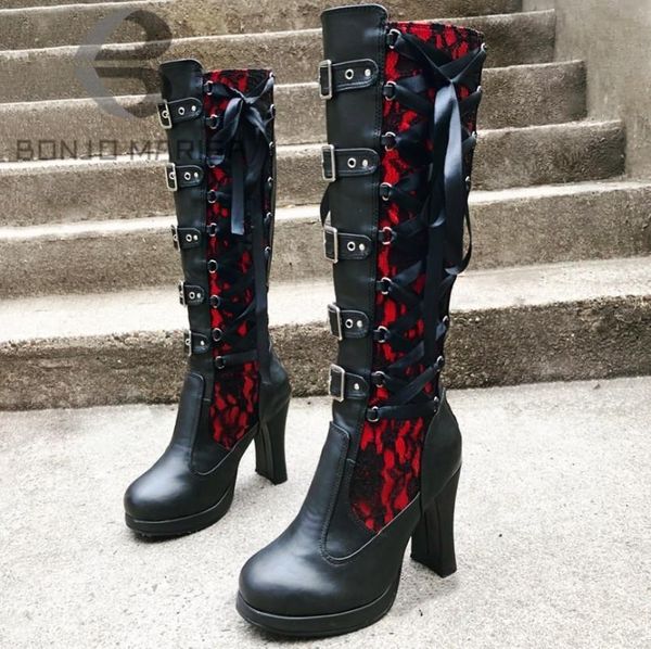 boots bonjomarisa platform for women lace up chunky high heel med calf narrow band bow knot goth gothic shoes winter 221129, Black
boots bonjomarisa platform for women lace up chunky high heel med calf narrow band bow knot goth gothic shoes winter 221129, Black
