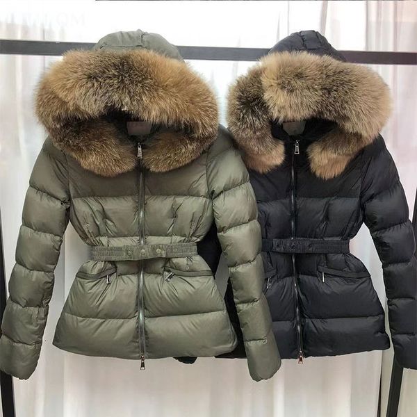 women's down parkas hooded winter coat puffer jacket natural fur collar slim belt duck feather 221129, Black
women's down parkas hooded winter coat puffer jacket natural fur collar slim belt duck feather 221129, Black