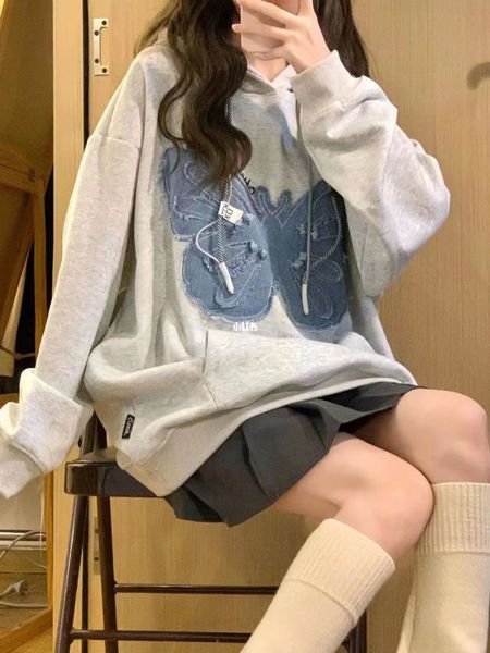women's hoodies sweatshirts butterfly sticker hoodie ins trendy loose embroidered flocking vintage jacket oversize sweater pullover har, Black
women's hoodies sweatshirts butterfly sticker hoodie ins trendy loose embroidered flocking vintage jacket oversize sweater pullover har, Black