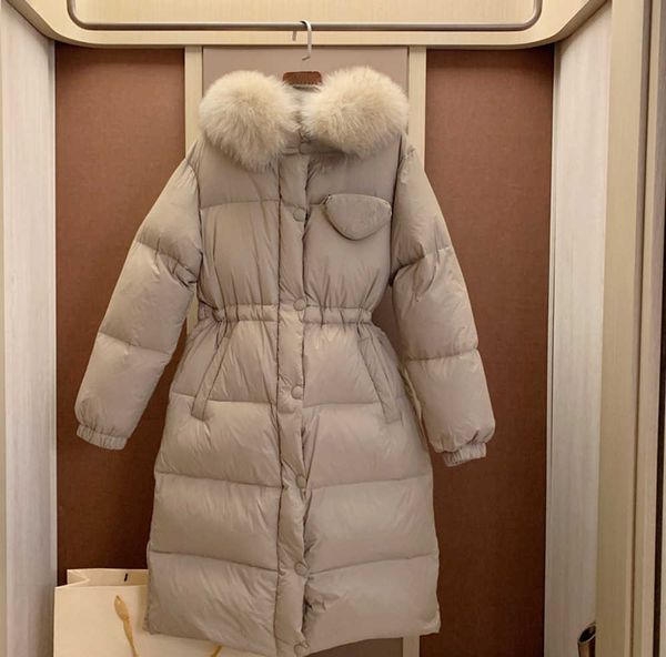 women's down parkas new collar long down jacket women's waist white, Black