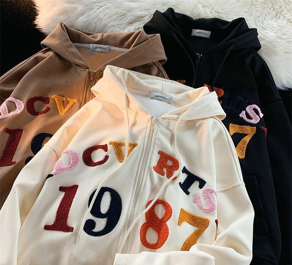 women's hoodies sweatshirts colorful letter embroidery fashion street vintag zip up loose clothing sweatshirt clothes 221129, Black
women's hoodies sweatshirts colorful letter embroidery fashion street vintag zip up loose clothing sweatshirt clothes 221129, Black