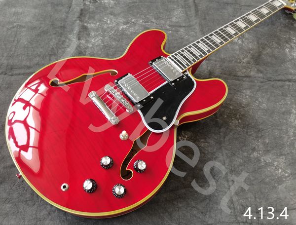 lvyelectric guitar hollow body jazz cherry color flame plain back yellowish binding chrome parts black pickguard
lvyelectric guitar hollow body jazz cherry color flame plain back yellowish binding chrome parts black pickguard