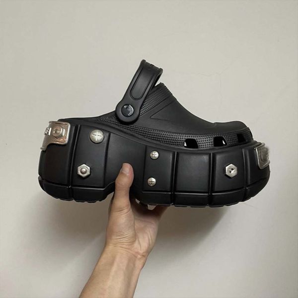one word sandals wear outside luxury brand designer 2022 lovers metal muffin thick bottom hollow high baotou trailer, Black
one word sandals wear outside luxury brand designer 2022 lovers metal muffin thick bottom hollow high baotou trailer, Black