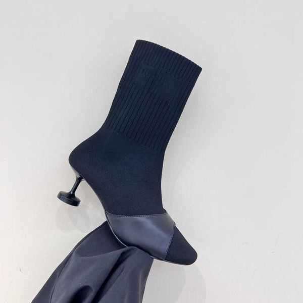 luxury designer round toe fly knit high heels knitted medium elastic sock boots women's summer boots, Black
luxury designer round toe fly knit high heels knitted medium elastic sock boots women's summer boots, Black