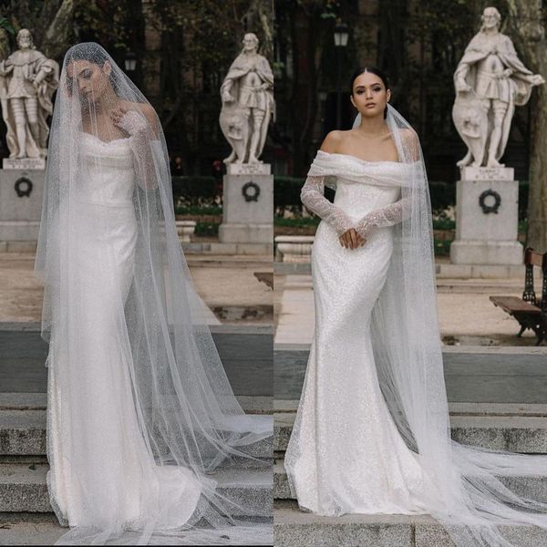 glamorous mermaid wedding dresses strapless off the shoulder sequined long sleeves court gown custom made plus size bridal dress vestidos de, White
glamorous mermaid wedding dresses strapless off the shoulder sequined long sleeves court gown custom made plus size bridal dress vestidos de, White