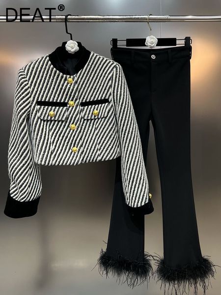 women's two piece pants deat fashion striped contrast color stand collar long sleeve jacket high waist feather autumn 11p01901 221130, White
women's two piece pants deat fashion striped contrast color stand collar long sleeve jacket high waist feather autumn 11p01901 221130, White