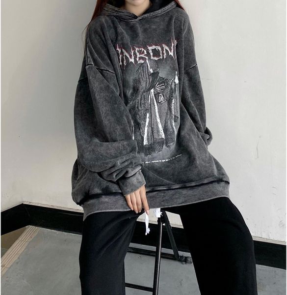women's hoodies sweatshirts goth graphic print street retro dark devil sweatshirt loose casual washed distressed clothes 221129, Black
women's hoodies sweatshirts goth graphic print street retro dark devil sweatshirt loose casual washed distressed clothes 221129, Black