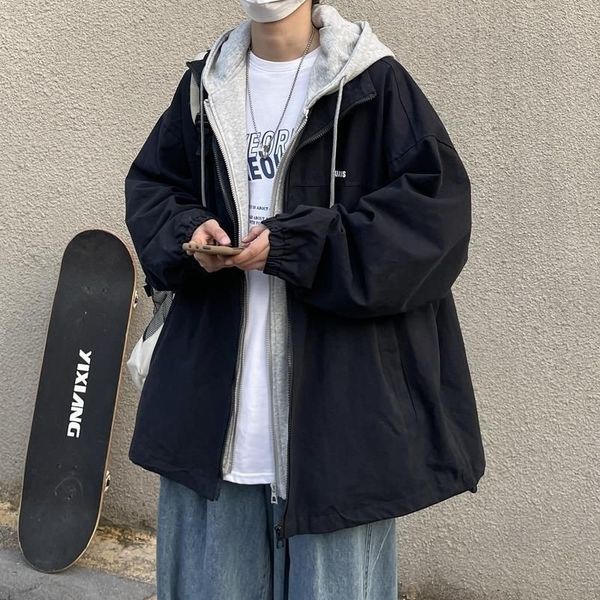 men's jackets autumn winter japan fake two piece hooded jacket for men women hong kong style loose casual stitching tactical baseball 2, Black;brown
men's jackets autumn winter japan fake two piece hooded jacket for men women hong kong style loose casual stitching tactical baseball 2, Black;brown